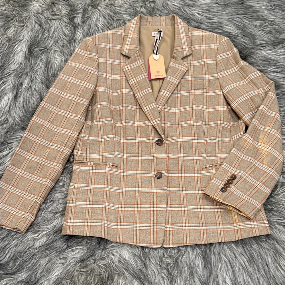 Cremieux Plaid Blazer Jacket. Tan, brown and orange